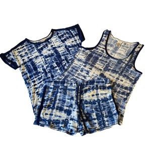 2/$15 Lucky Brand blue and white tie dye pajama shirt tank top shorts set medium